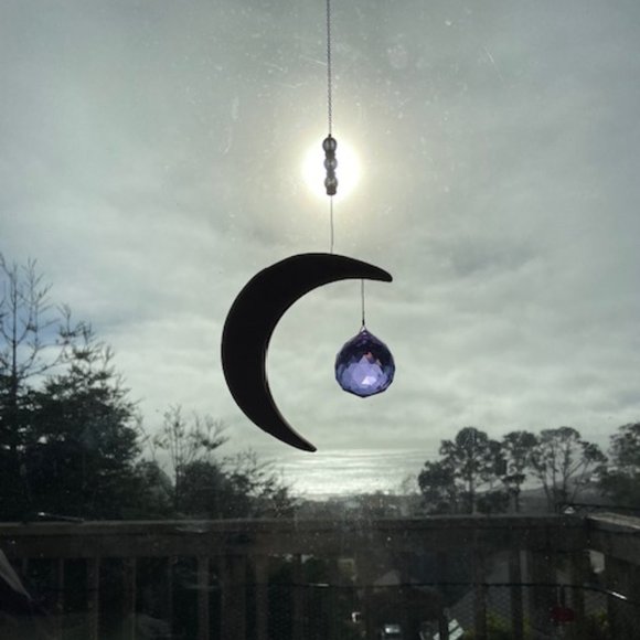 Crescent Moon Rainbow Maker Clear Quartz Crystal and purple glass prism - Picture 3 of 8